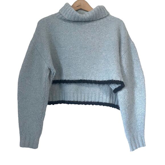 SANDY LIANG Alpaca Wool Blend Cropped Turtleneck Sweater in Blue Size 2 - Picture 2 of 13